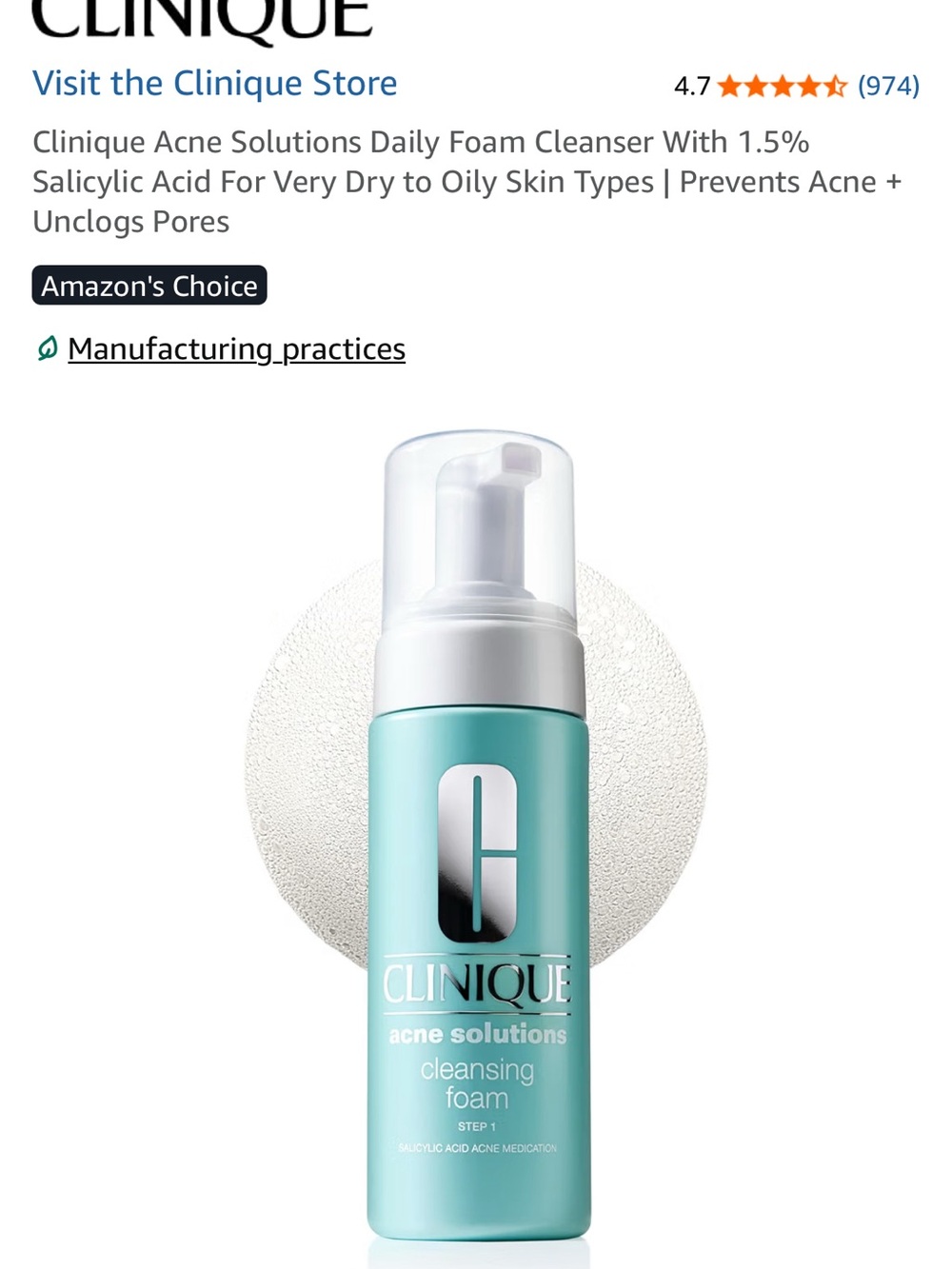 Clinique Acne Solutions Cleansing Foam - Aqua Blue Bottle